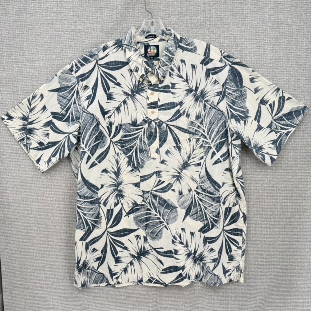 Reyn Spooner Sz 3XL Blue White Abstract Bold Frond Tribal Hawaiian Kloth Popover - Picture 2 of 13
